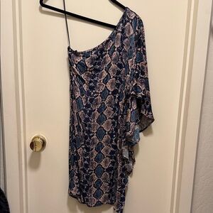 Guess Blue and Beige One Shoulder Dress